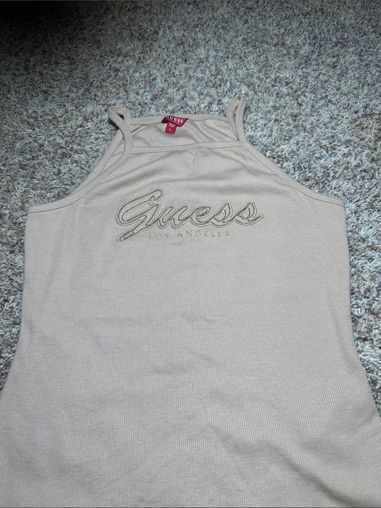 Guess Tops - GUESS Beige Ribbed Halter Tank with Embroidered Logo